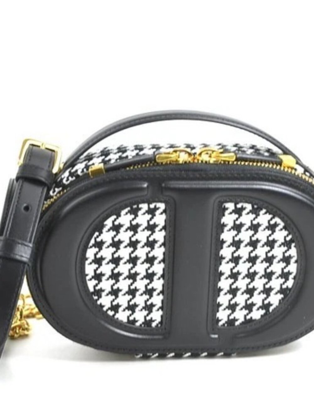 Auth Christian Dior Oval Camera Bag Crossbody Shoulder Bag Black/White - 90092g